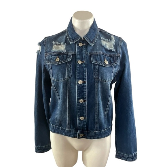 Denim Blvd Destroyed Distressed Classic Cut Denim Jean Jacket - Picture 9 of 11